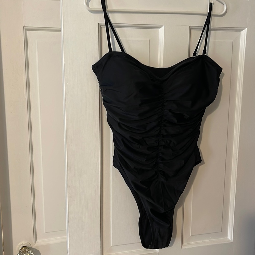 J. Crew Black Ruched Sweetheart One-Piece. Size 14. NWT!
